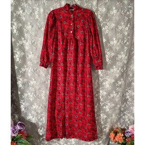 Vintage 70s Floral Nightgown Size Small 1970s Retro Red Granny Cozy Warm Prairie